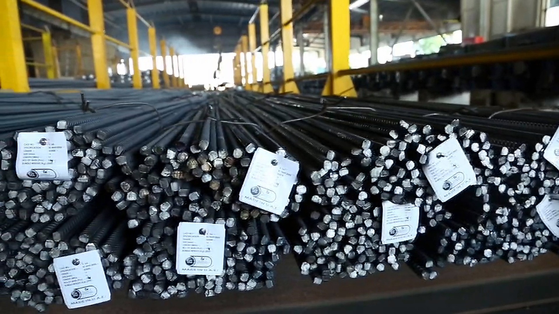 Finished reinforcing steel bundles inside East Steel